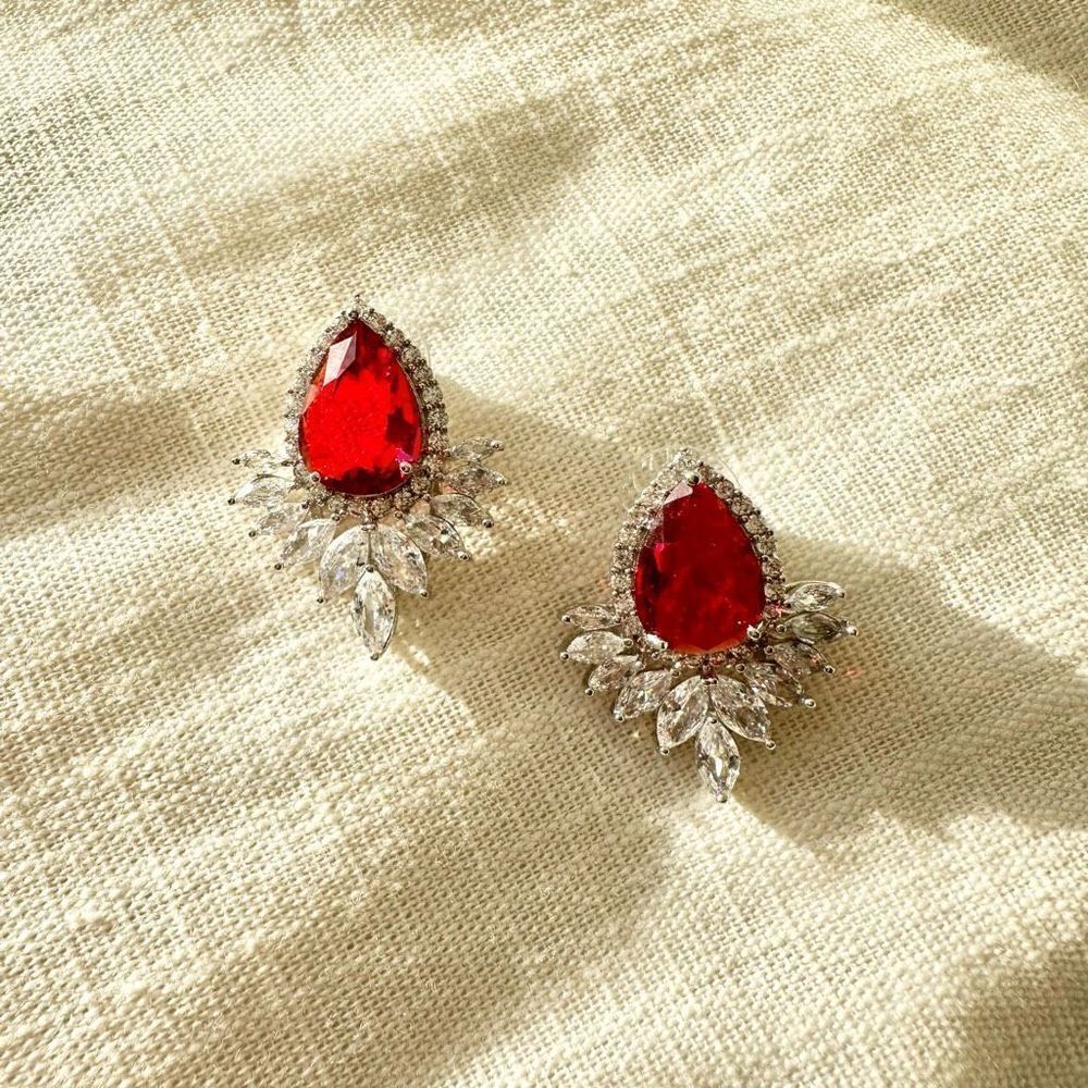 Ruby red tear drop super sparkly cubic zirconia stud earrings